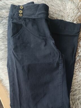 Black Button-Waist Casual Pants Flare